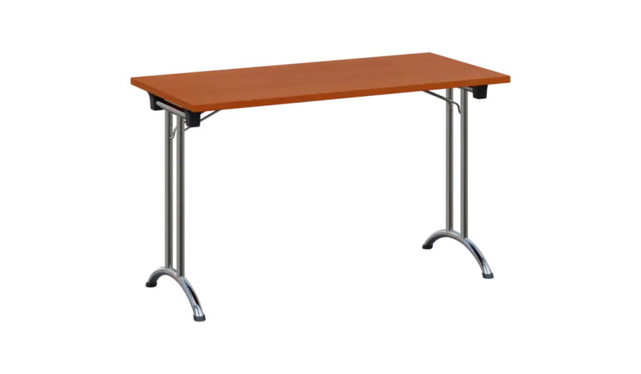 SLC 125 chrom skládací jednací stůl 1250x600, deska 25 mm, podnož chrom, deska třešeň šumavská